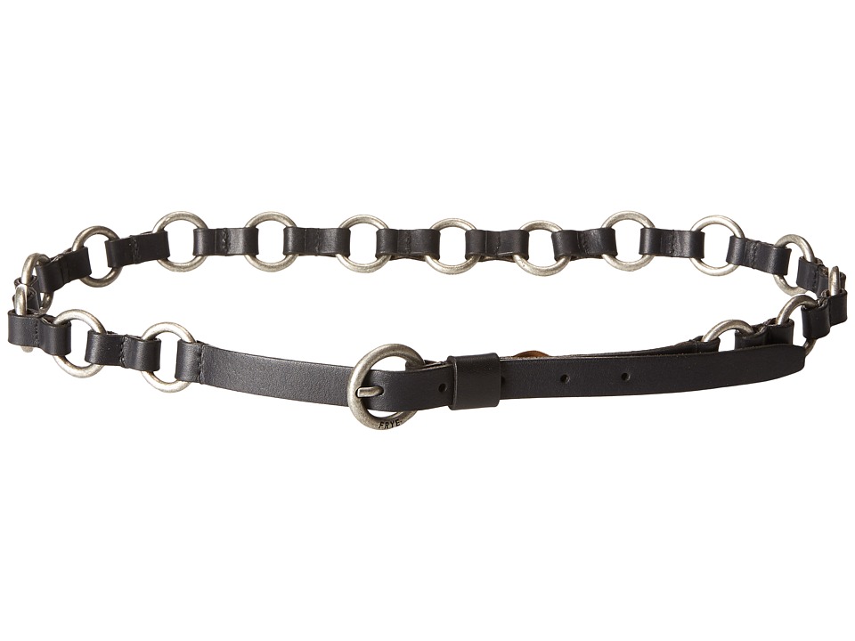 Frye 13mm Leather and Metal Ring Belt on Logo Harness Buckle (Black/Antique Nickel) Women