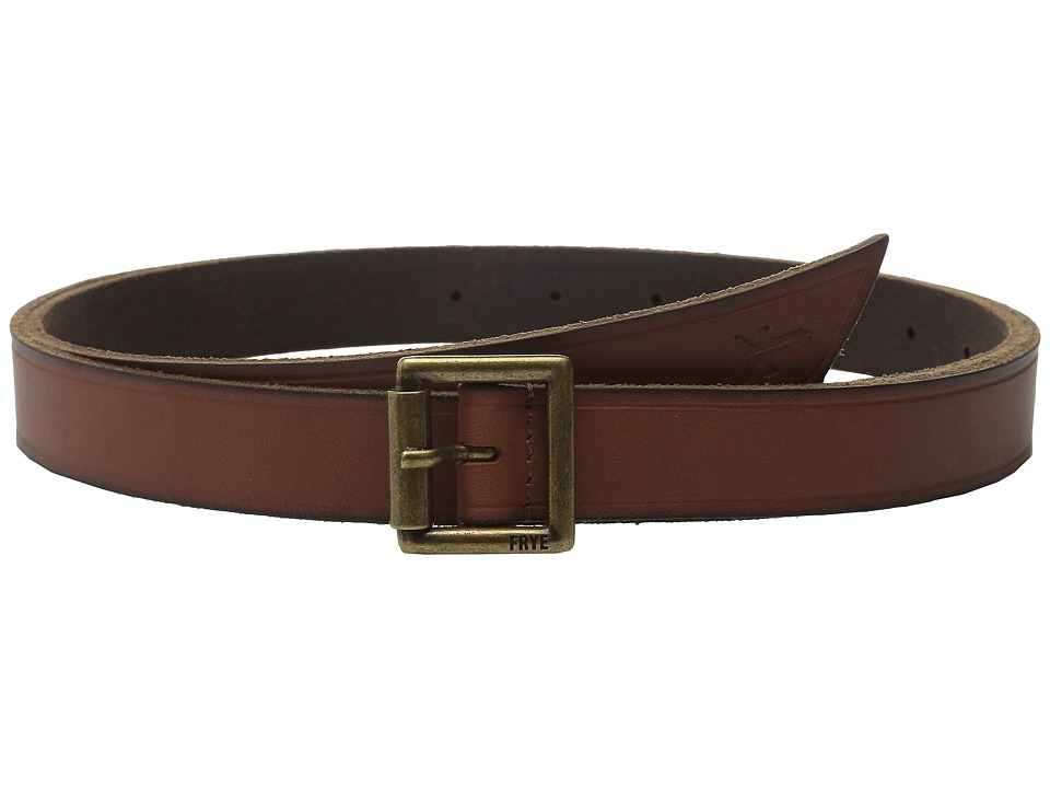 Frye 25mm Leather Belt with Heat Crease and Wrap Front Tip (Luggage/Antique Brass) Women