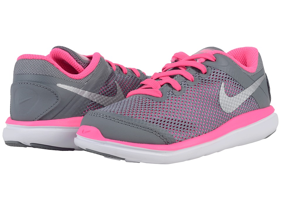 Nike Kids Flex 2016 RN (Little Kid) (Cool Grey/Black/Pink Blast/Metallic Silver) Girls Shoes