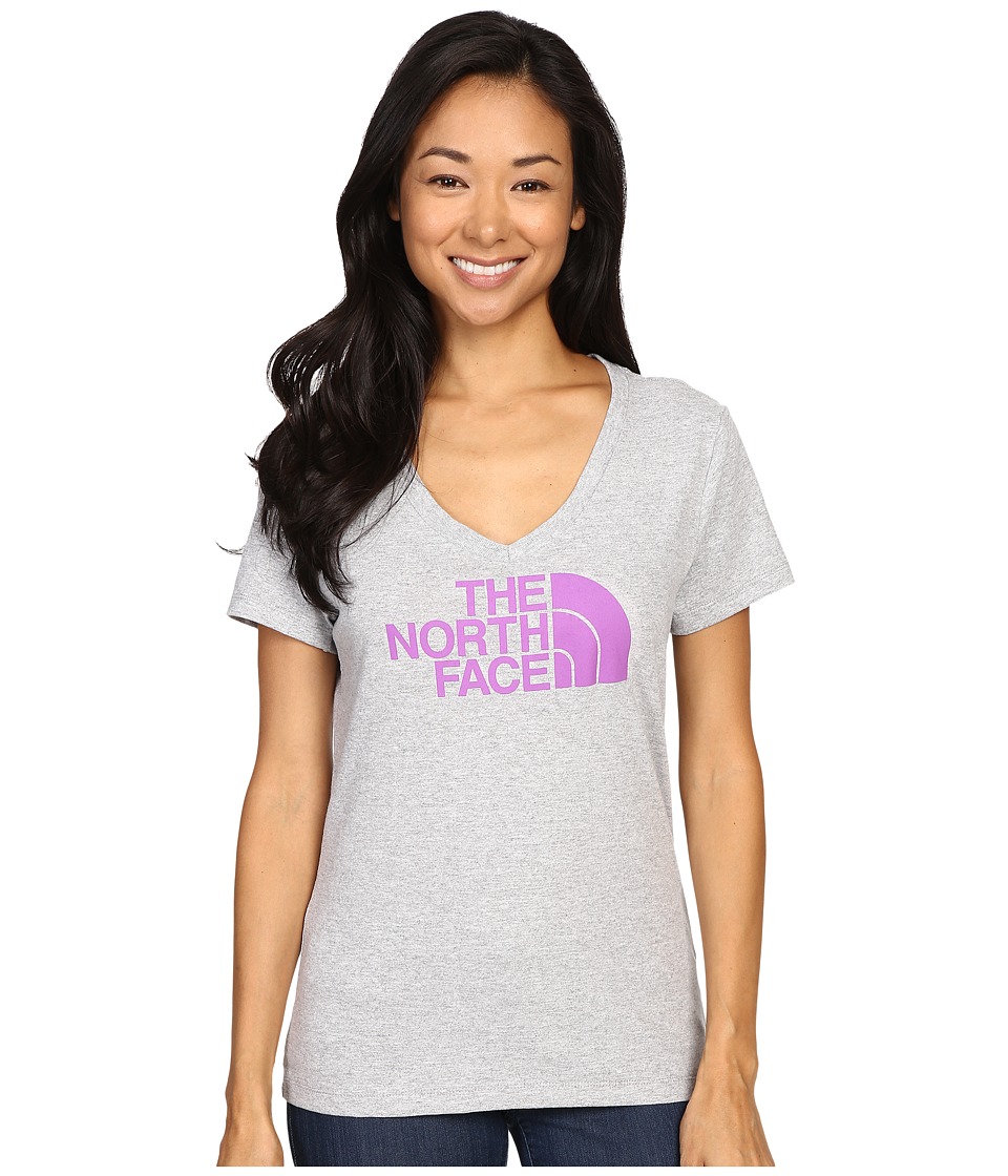 The North Face - Short Sleeve Half Dome V-Neck Tee (TNF Light Grey Heather/Sweet Violet) Women