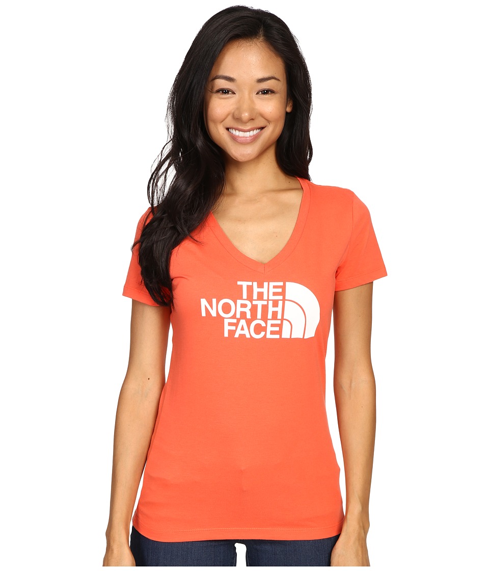 The North Face - Short Sleeve Half Dome V-Neck Tee (Radiant Orange/TNF White) Women
