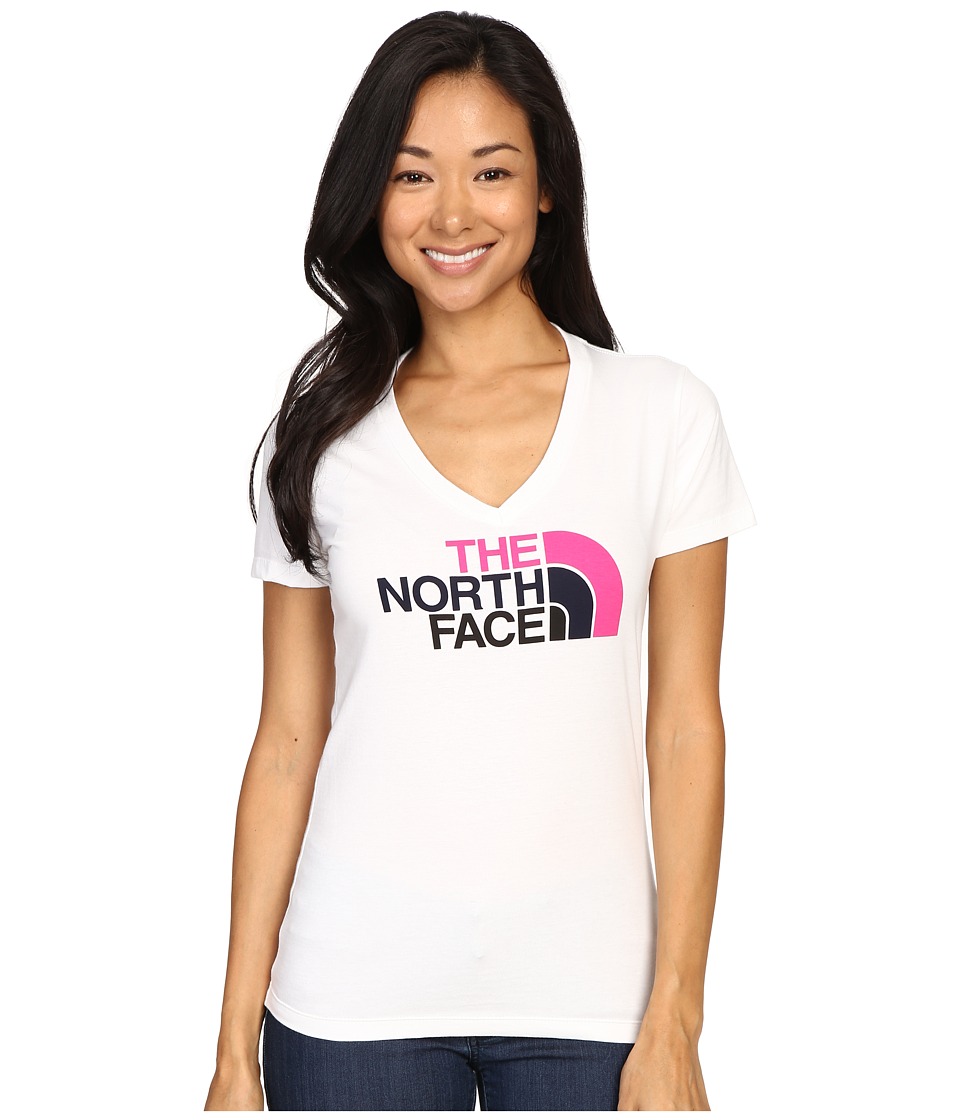 The North Face - Short Sleeve Half Dome V-Neck Tee (TNF White/Raspberry Rose Multi) Women