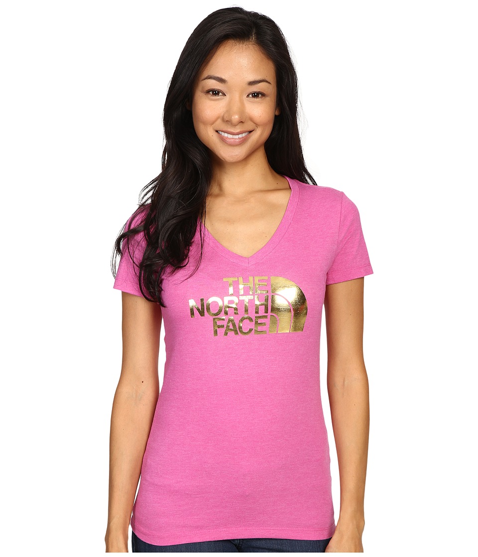 The North Face - Short Sleeve Half Dome V-Neck Tee (Raspberry Rose Heather/Gold Foil) Women