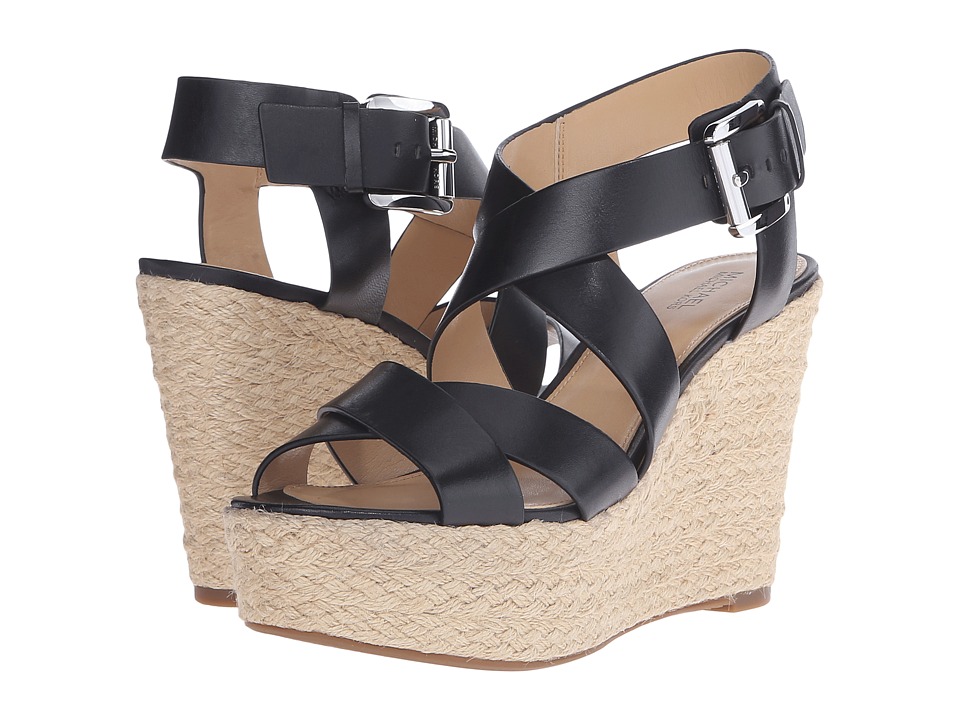 MICHAEL Michael Kors Celia Mid Wedge (Black Vachetta) Women