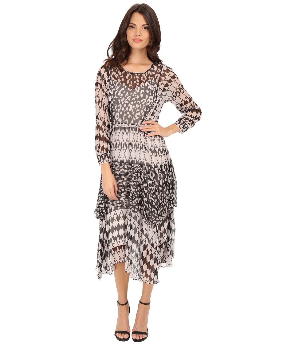 Rebecca Taylor Border Leopard Print Dress (Black/Polar) Women