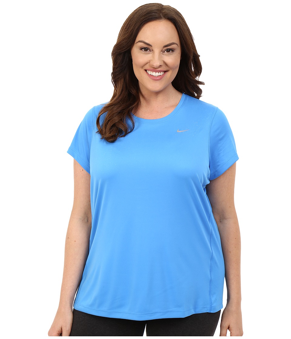 Nike Miler Short-Sleeve Running Top (Size 1X-3X) (Light Photo Blue/Reflective Silver) Women