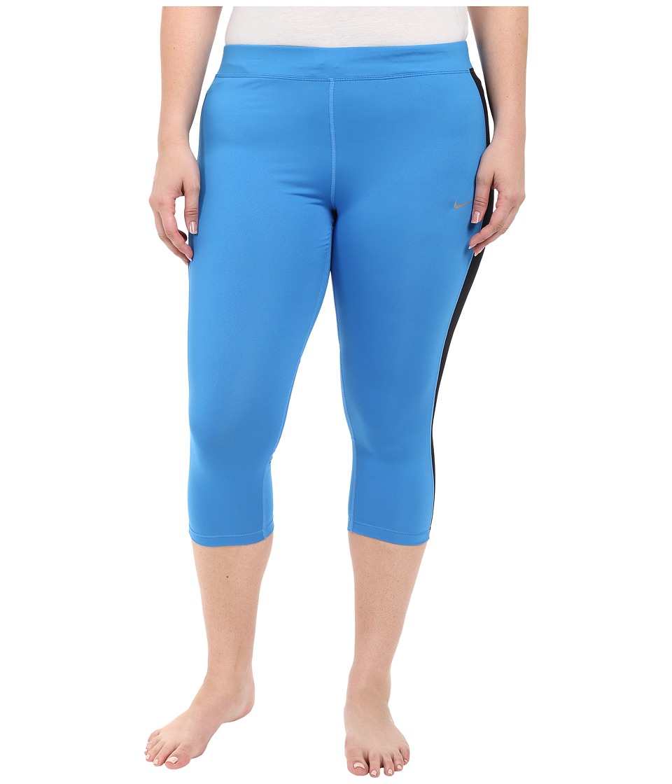 Nike Dri-FIT Essential Running Crop (Size 1X-3X) (Light Photo Blue/Black/Black/Reflective Silver) Women