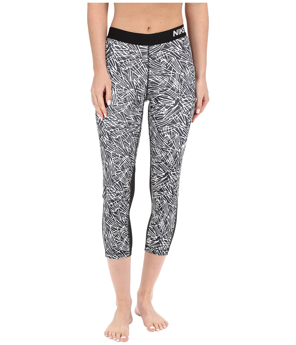 Nike Pro Cool Palm Print Training Capri (Black/White/White) Women