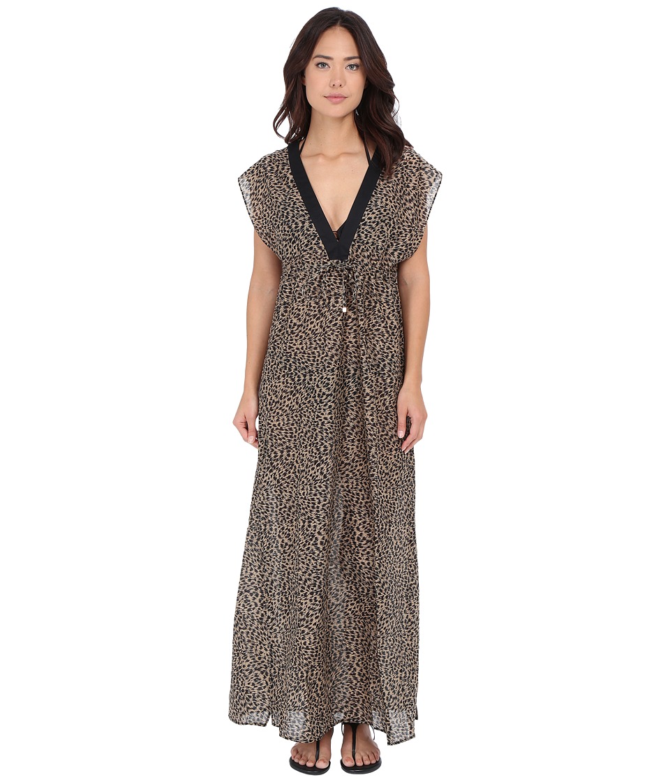 MICHAEL Michael Kors Abstract Jaguar Deep-V Cover-Up Dress (Khaki) Women