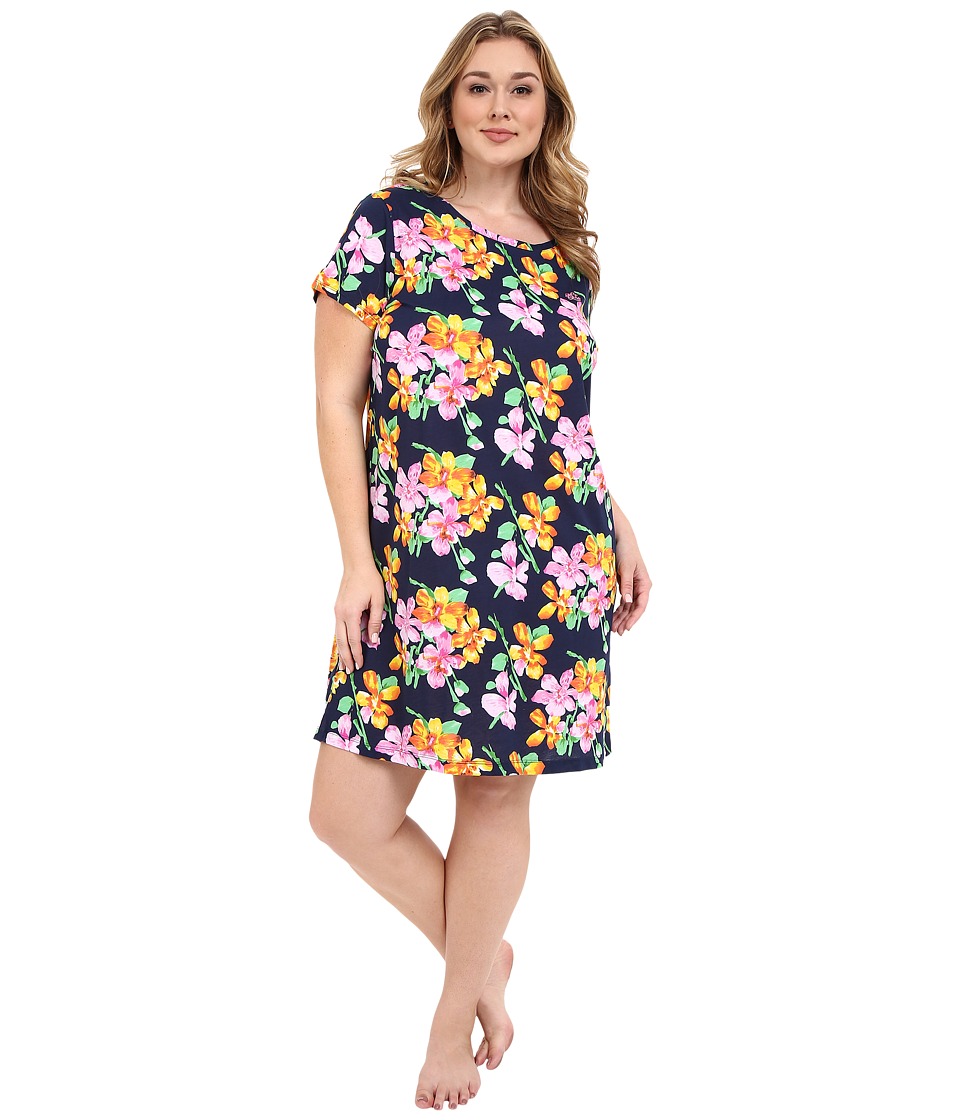 LAUREN Ralph Lauren - Plus Size Short Sleeve Sleep T-Shirt (Floral Navy Multi) Women