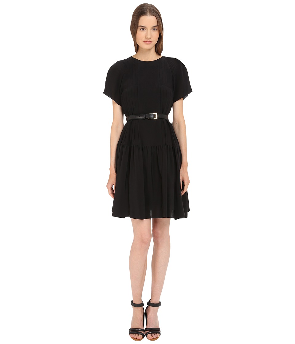 Vera Wang Short Sleeve Pleated Peasant Dress (Black) Women