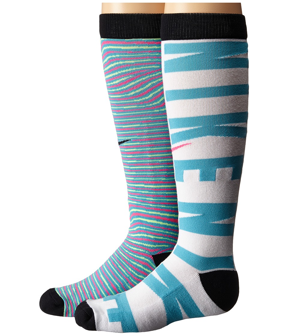 Nike Kids Graphic Cotton Knee High 2-Pair Pack (Toddler/Little Kid/Big Kid) (Multicolor 6) Girls Shoes
