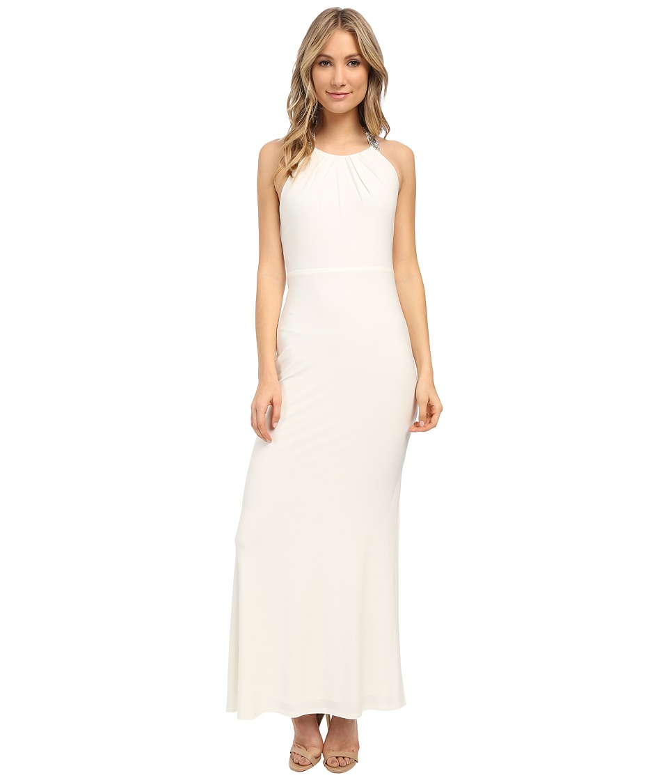 Laundry by Shelli Segal Jersey T-Back Beaded Gown (Pearl) Women