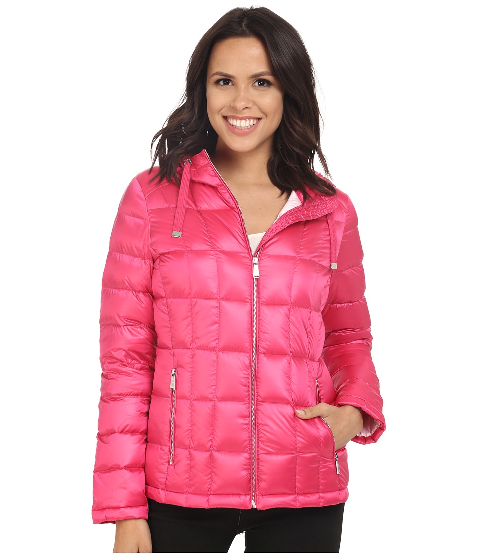 Calvin Klein Short Hooded Lightweight Packable Down (Pearlized Hibiscus) Women