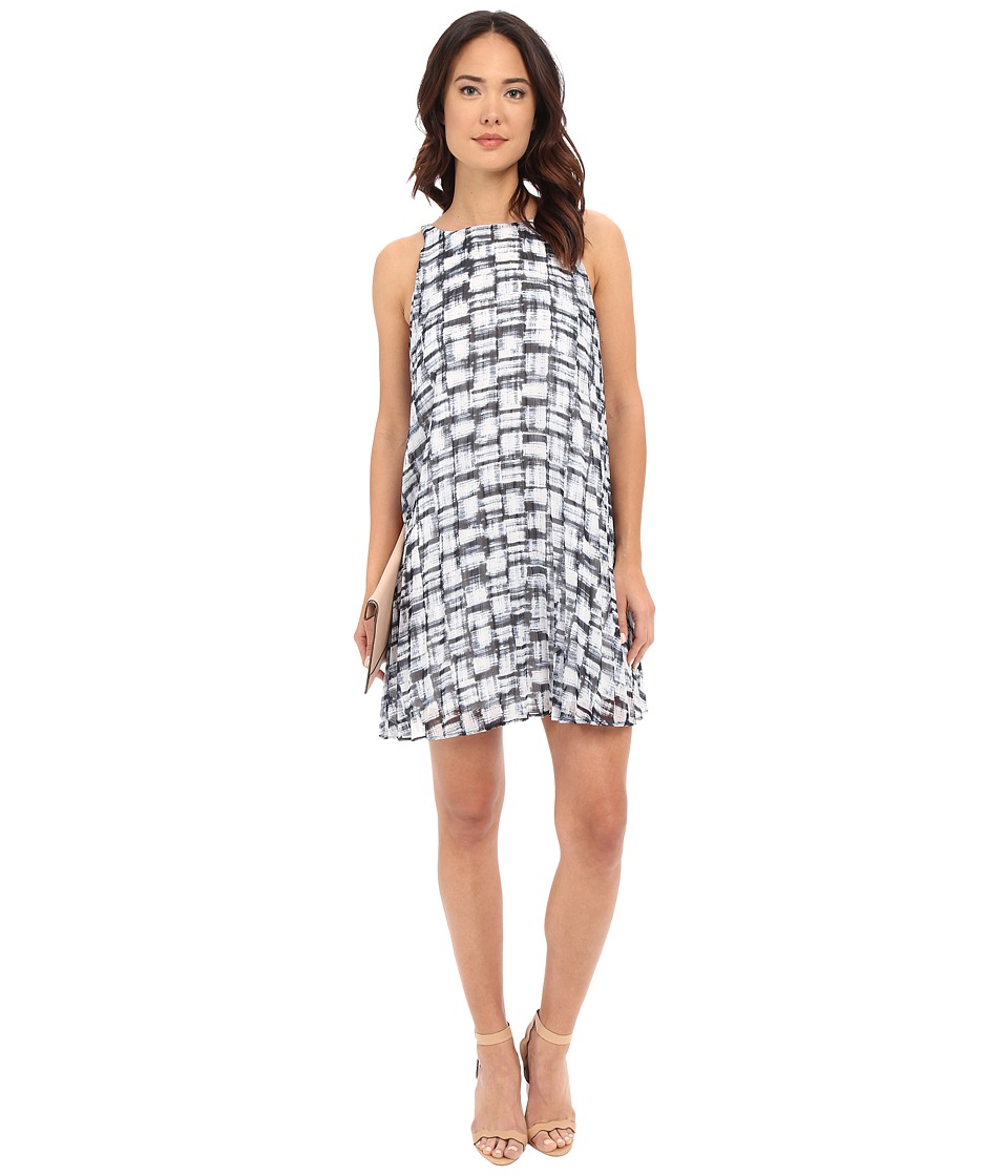 BB Dakota Leah Plaid Printed Chiffon Pleated Dress (Blue Multi) Women