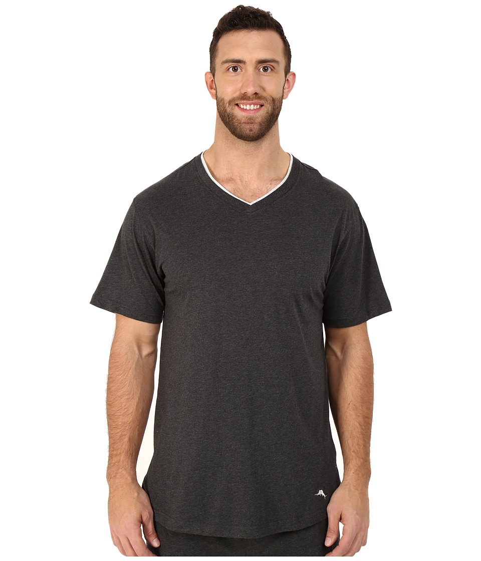 Tommy Bahama Big Tall Cotton Modal V-Neck Short Sleeve T-Shirt (Black Heather) Men