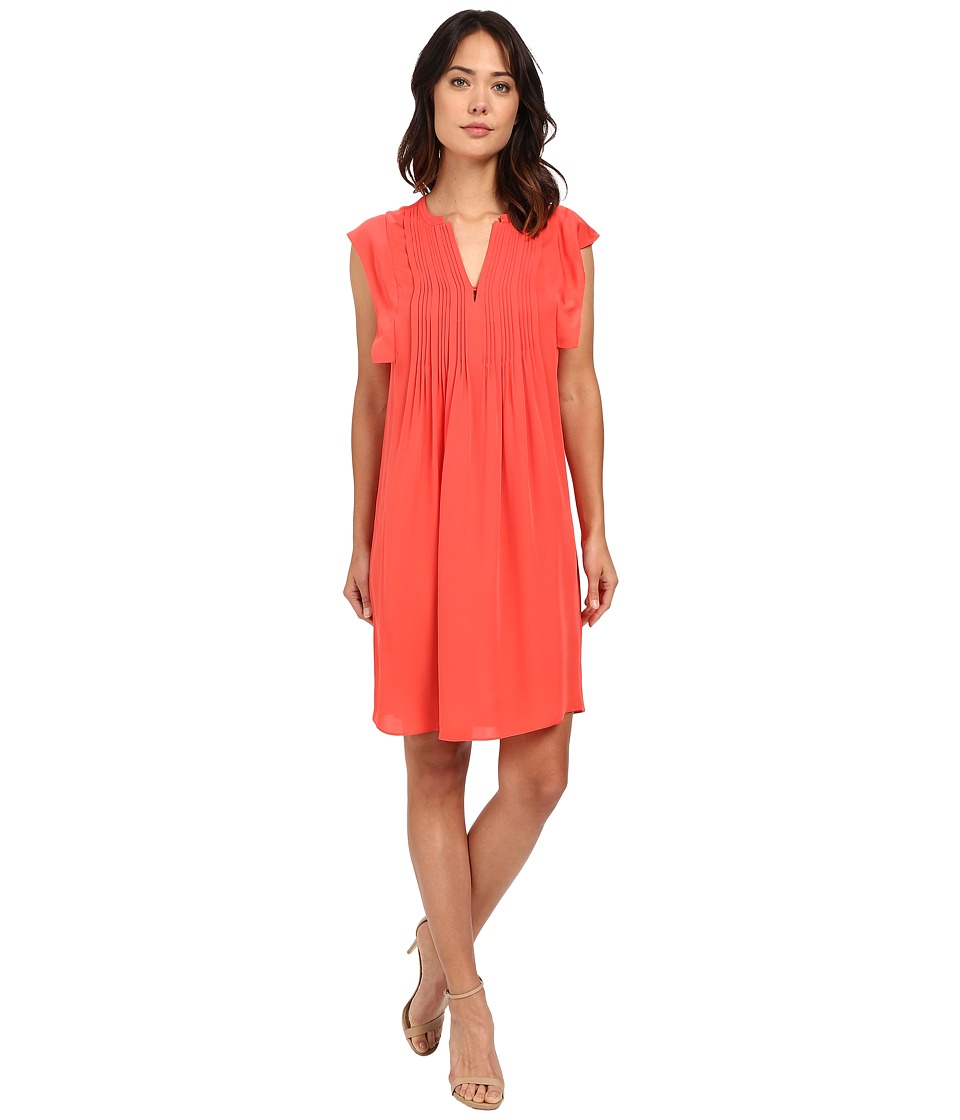 Rebecca Taylor Sleeveless Silk Double Georgette Dress (Tangerine Pink) Women