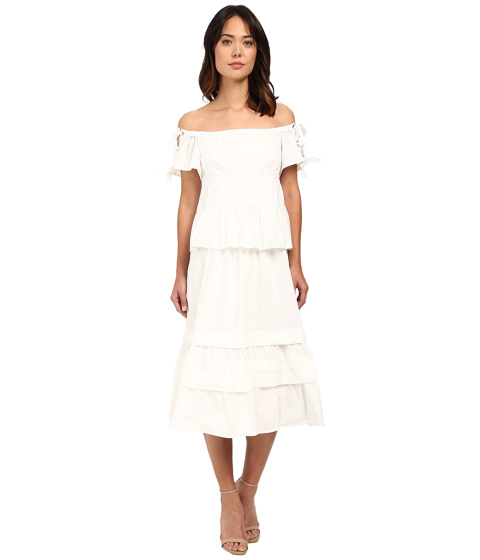 Rebecca Taylor Off Shoulder Cotton Poplin Dress (Snow) Women