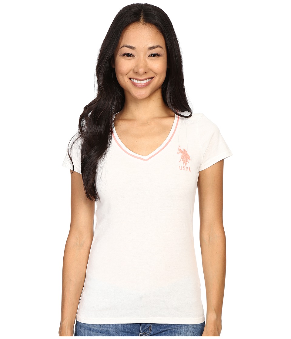 U.S. POLO ASSN. - Cotton Jersey V-Neck Big Logo T-Shirt (Snow White) Women