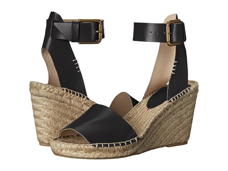 Soludos Open Toe Wedge Leather (Black) Women