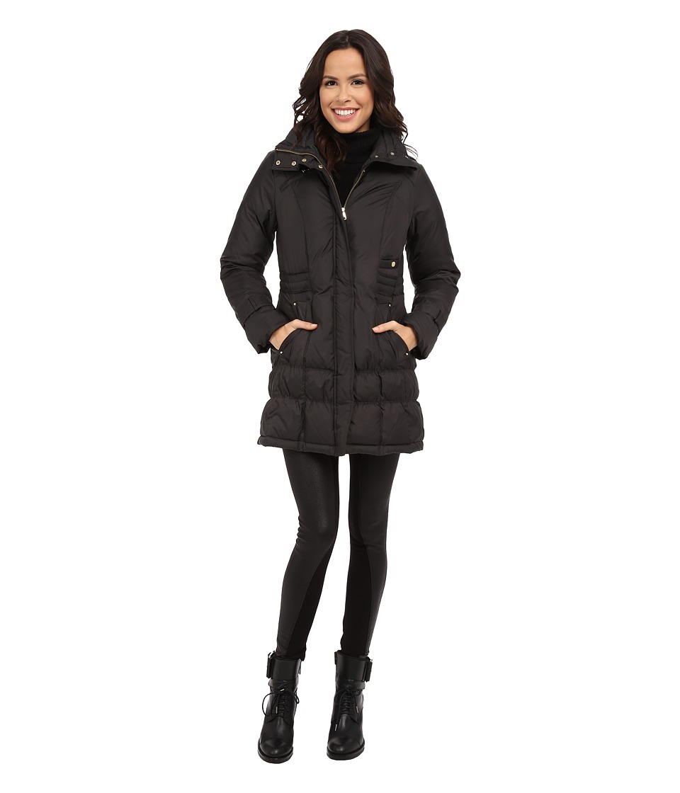 Cole Haan Down Coat with Cinch Bottom and Large Collar (Charcoal) Women