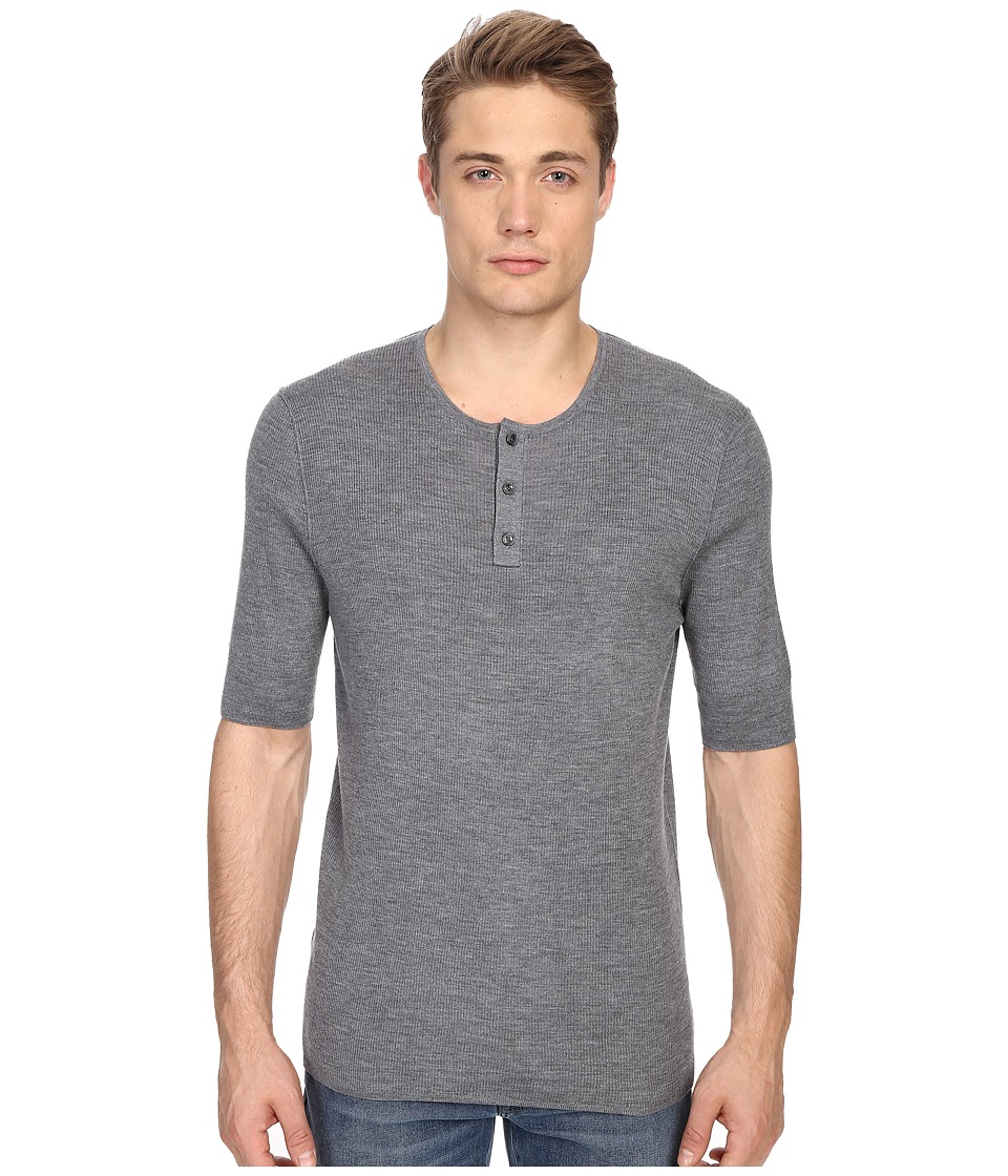 Vince Wool Silk Short Sleeve Rib Henley (Heather Cinder) Men