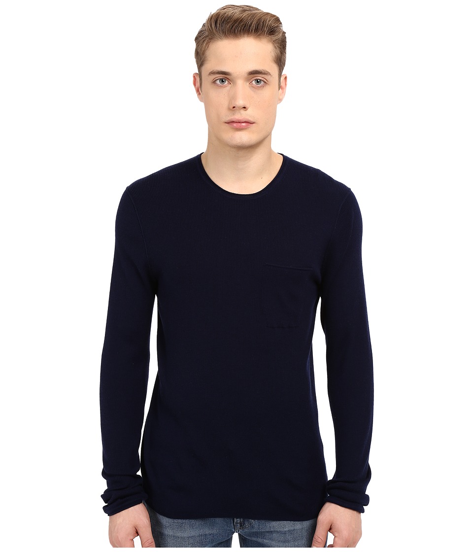 Vince Wool Silk Long Sleeve Rib w/ Pocket (Indigo) Men