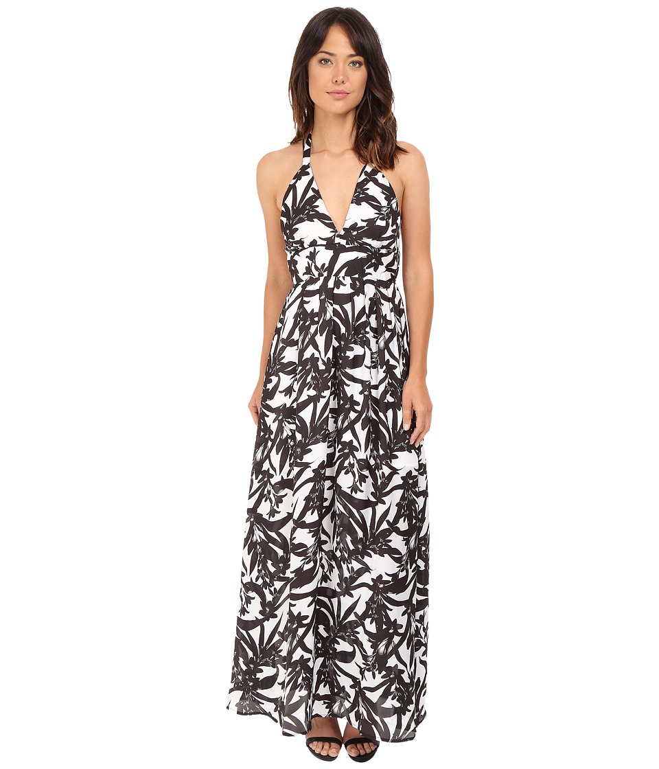 BB Dakota Larissa Lotus Printed Reverse Crepon Strappy Maxi Dress (Black/White) Women