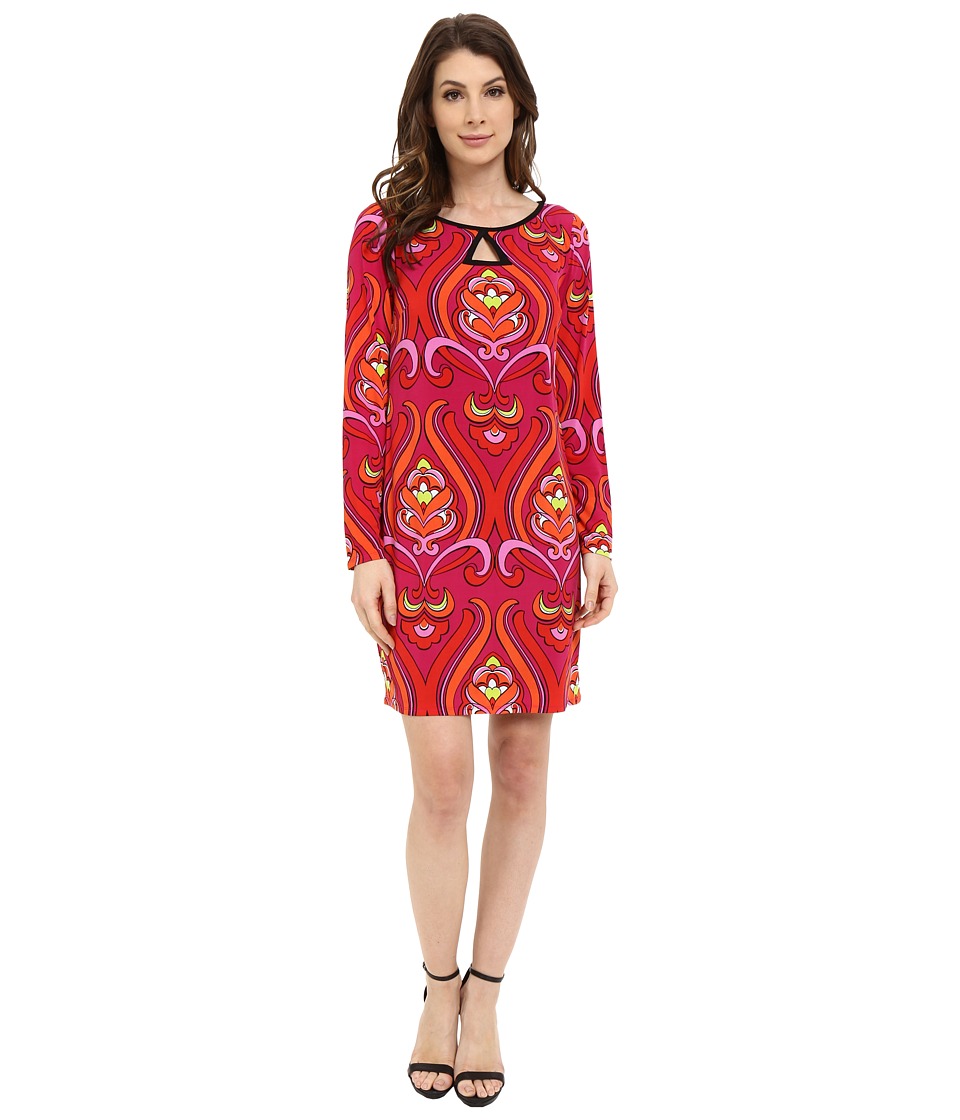 Laundry by Shelli Segal Long Sleeve Key Hole Print Dress (Red Orange) Women