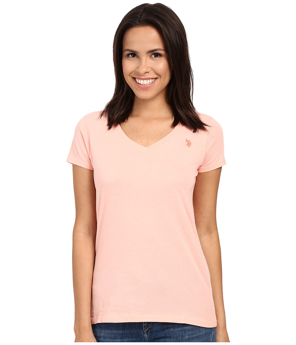 U.S. POLO ASSN. - Solid V-Neck Tee (Peach Hud) Women