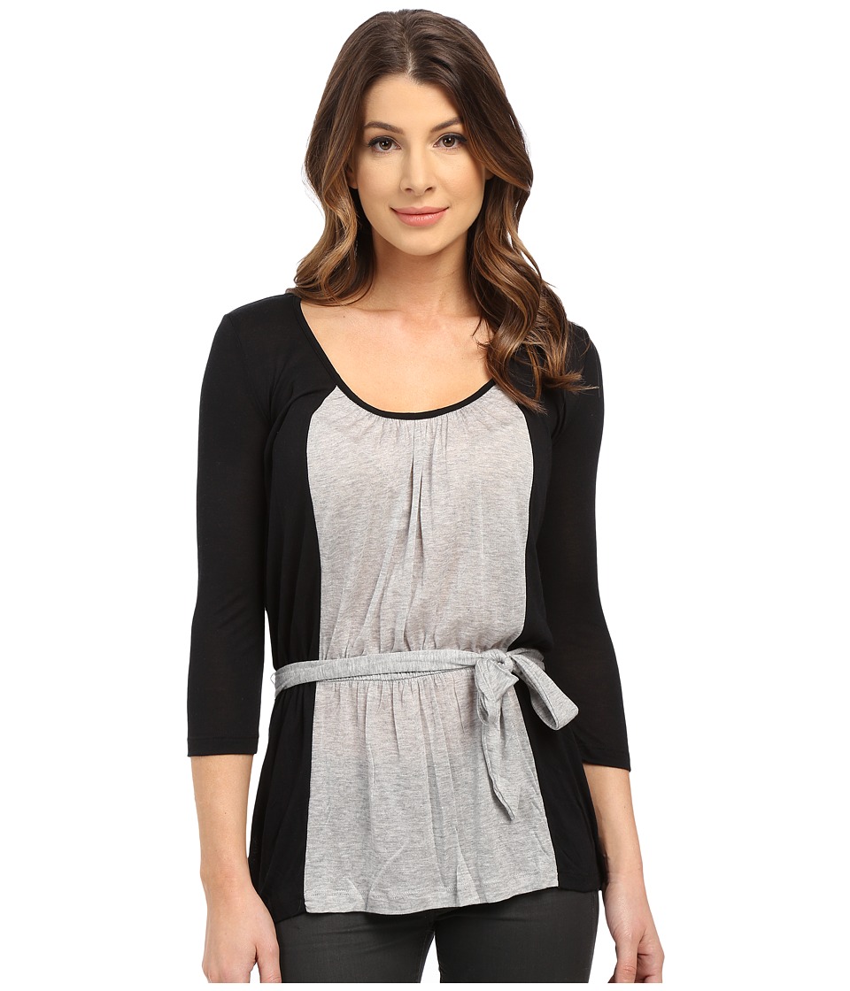 Three Dots Lauren 3/4 Sleeve Belted Blouse (Black/Granite) Women