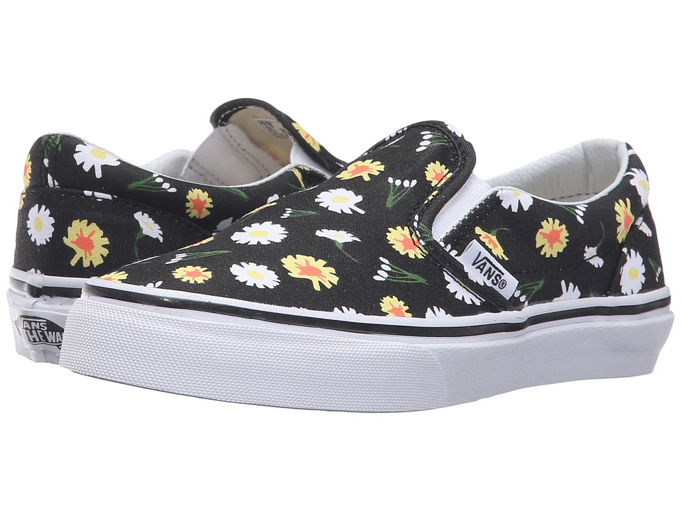 Vans Kids Classic Slip-On (Little Kid/Big Kid) ((Daisy) Black/True White) Girls Shoes