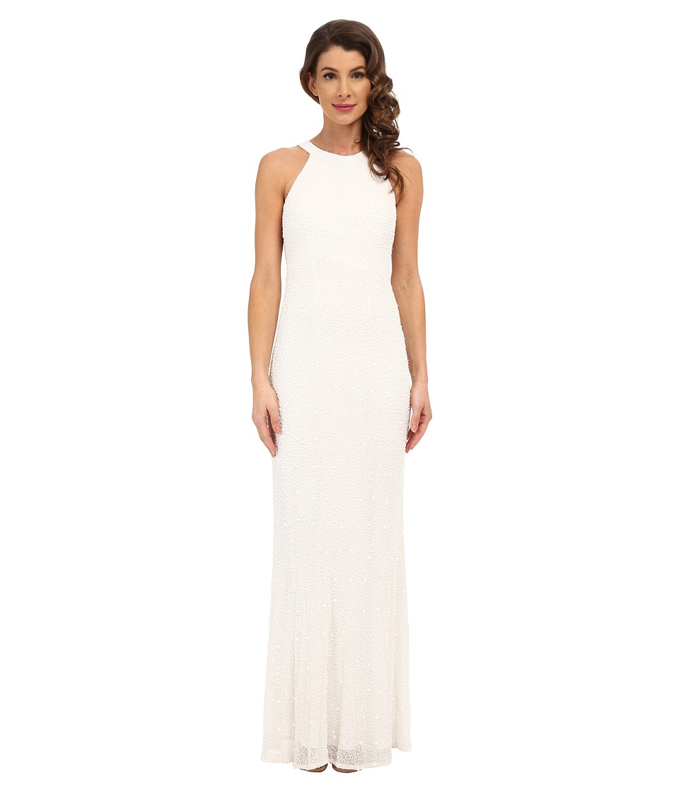 Adrianna Papell Caviar Bead Sheer Back Gown (Ivory) Women