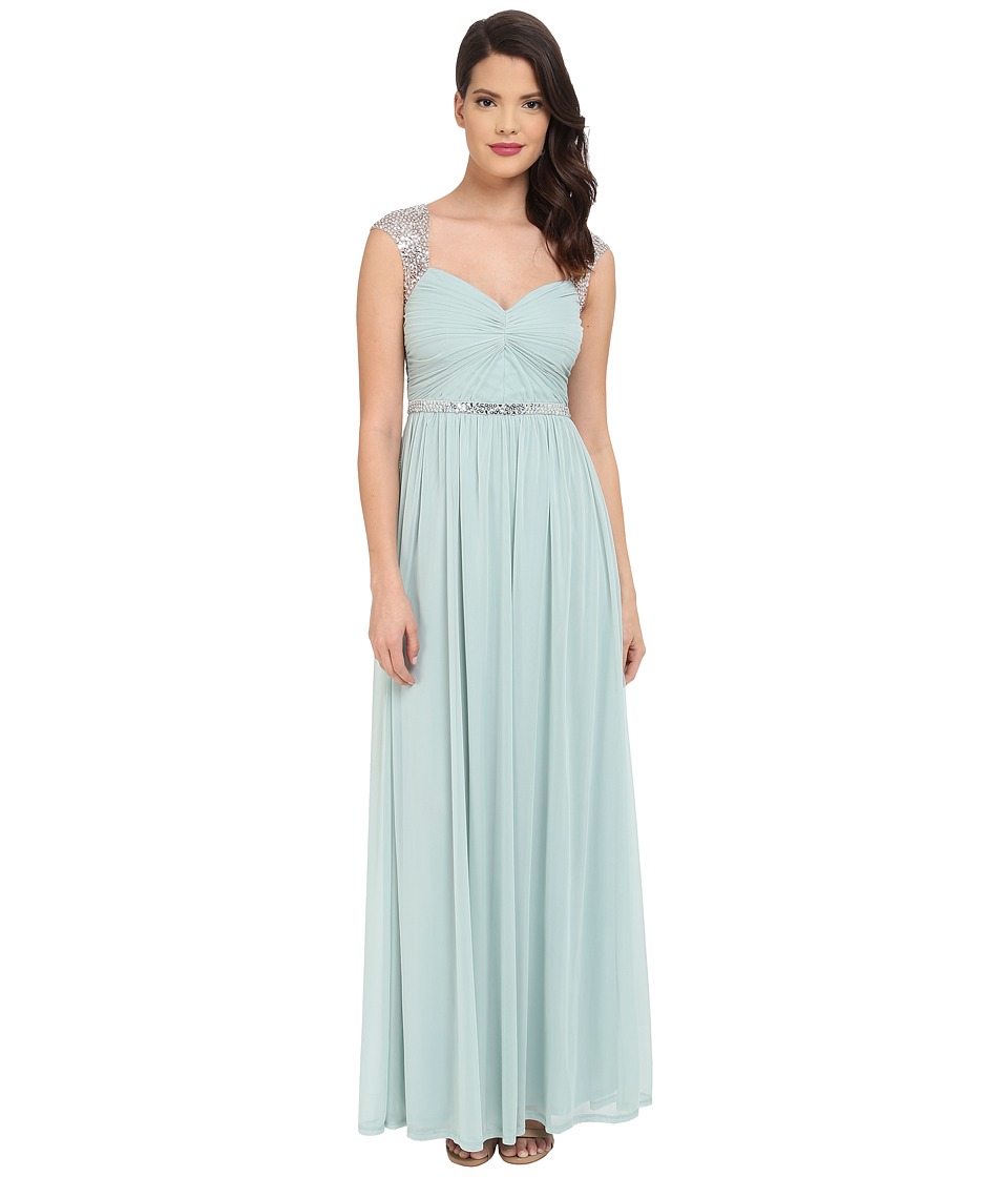 Adrianna Papell Long Gown with Beading Detail (Seafoam) Women
