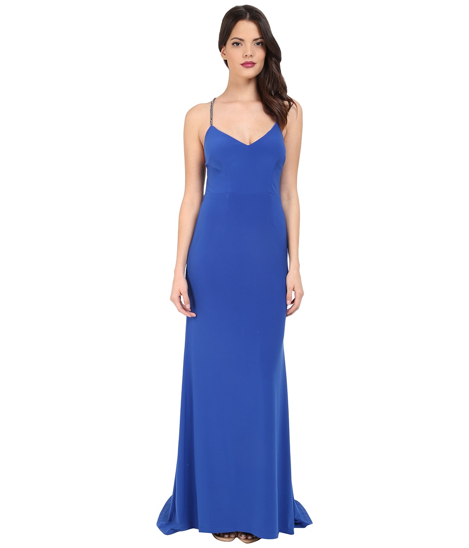 Adrianna Papell Crisscross Back Trim Jersey Mermaid Dress (Royal) Women