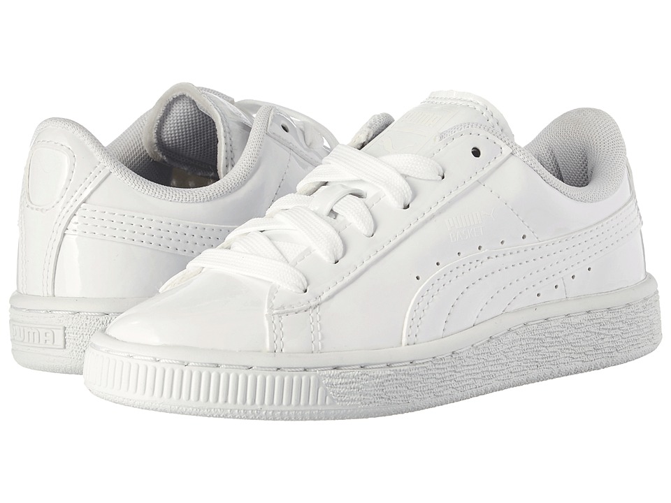 Puma Kids Basket Classic Patent PS (Little Kid/Big Kid) (Puma White/Puma White) Kids Shoes