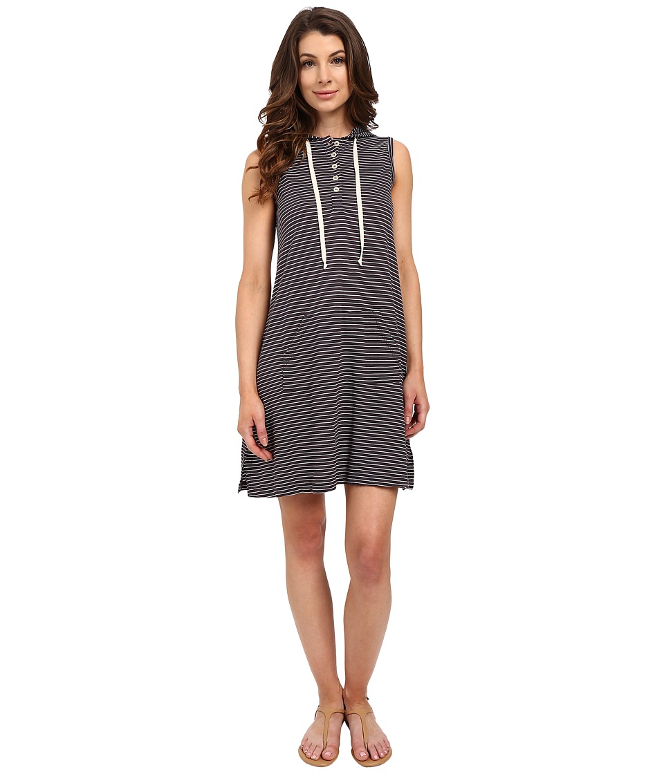 Allen Allen - Stripe Sleeveless Hooded Henley Dress (Jet Grey) Women's Dress