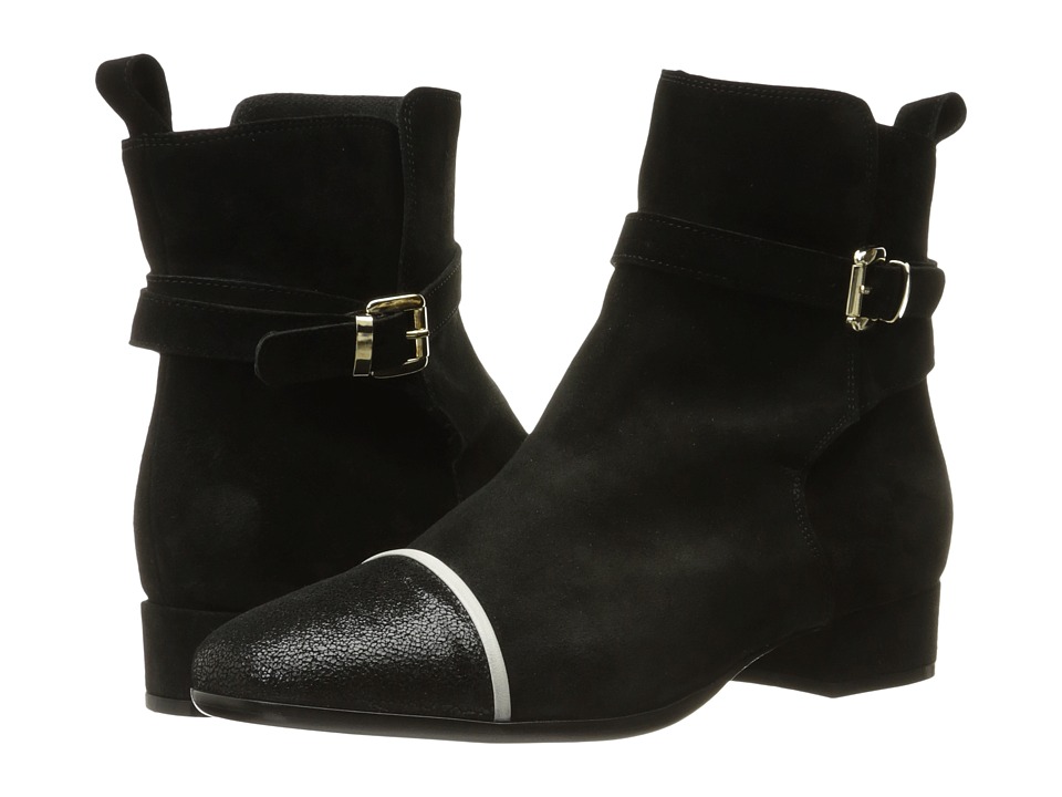 Just Cavalli Laminated Crackle Low Heel Ankle Bootie (Black) Women
