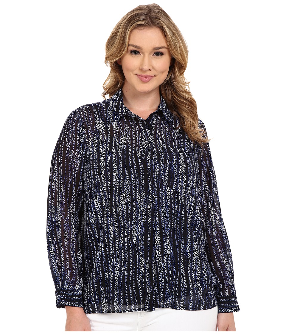 MICHAEL Michael Kors Plus Size Burnell Hi-Lo Button Down (New Navy) Women