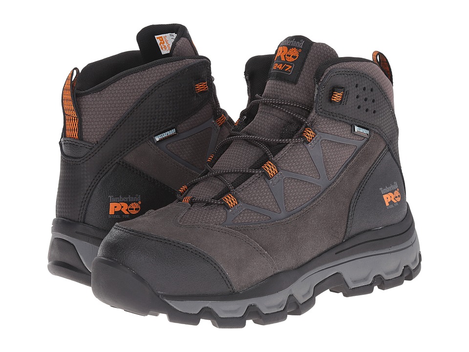 Timberland PRO Rockscape 6 Steel Safety Toe Waterproof Mid (Grey Suede/Orange Pops) Men