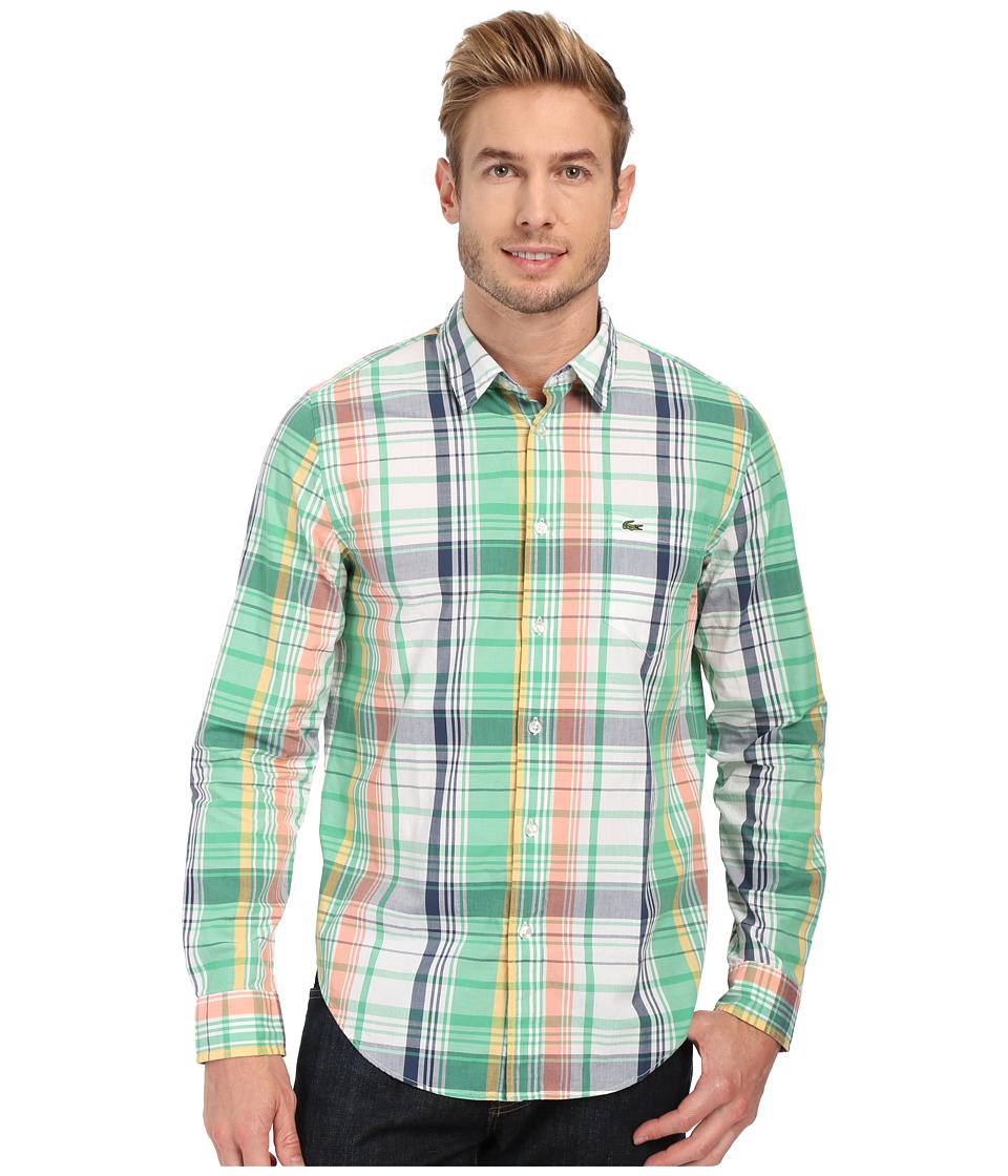 Lacoste - Poplin Colorful Check Print Shirt (Mentholine Green/Philippines Blue/Multico) Men