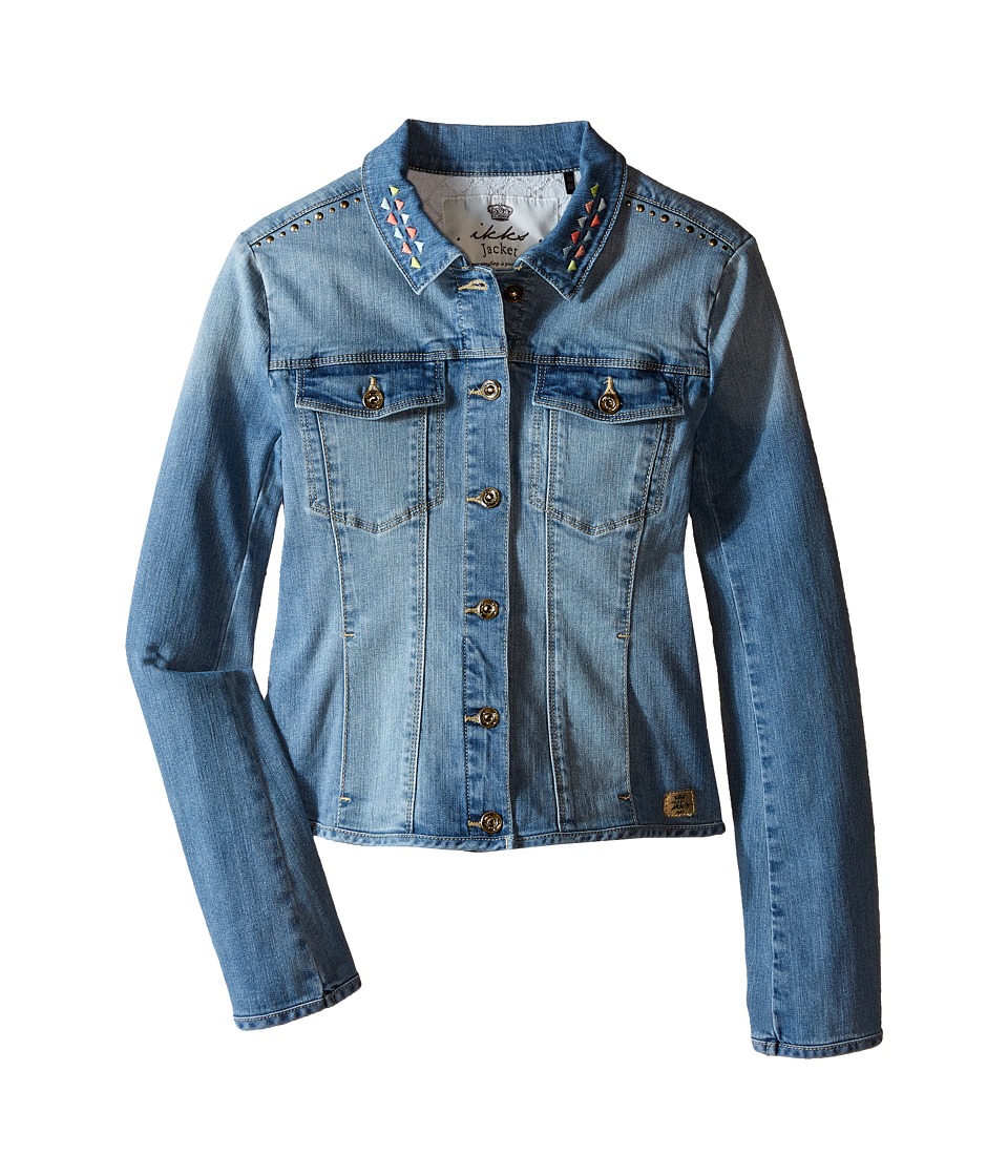 IKKS Denim Jacket with Large Stones Embroidered Detail (Little Kids/Big Kids) (Blue) Girl