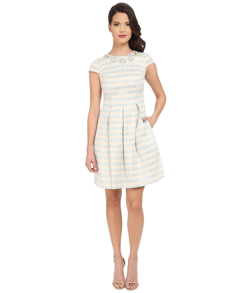 Vince Camuto Fit and Flare with Key Hole At Back and Beaded Neckline (Blue) Women