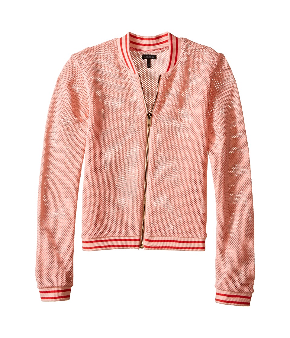 IKKS Mesh Letterman-Style Jacket with Sequined K Patch on Chest Zipper Front (Little Kids/Big Kids) (Coral) Girl