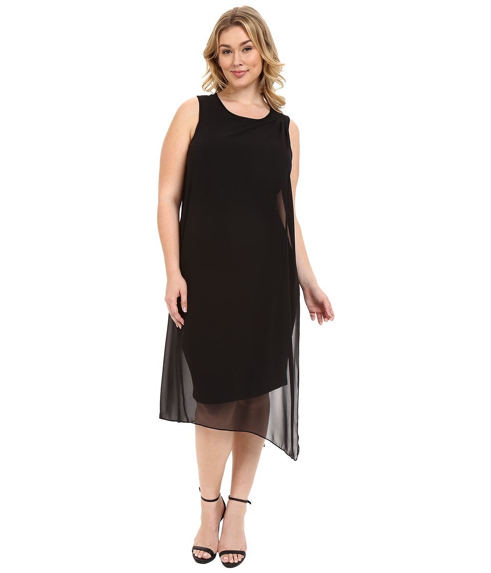 Vince Camuto Specialty Size Plus Size Sleeveless Dress with Asymmetrical Chiffon Overlay (Rich Black) Women