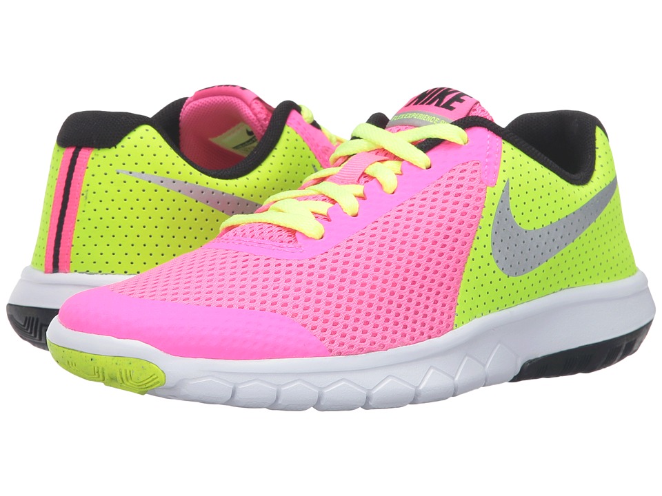 Nike Kids Flex Experience 5 (Big Kid) (Pink Blast/Volt/Black/Metallic Silver) Girls Shoes