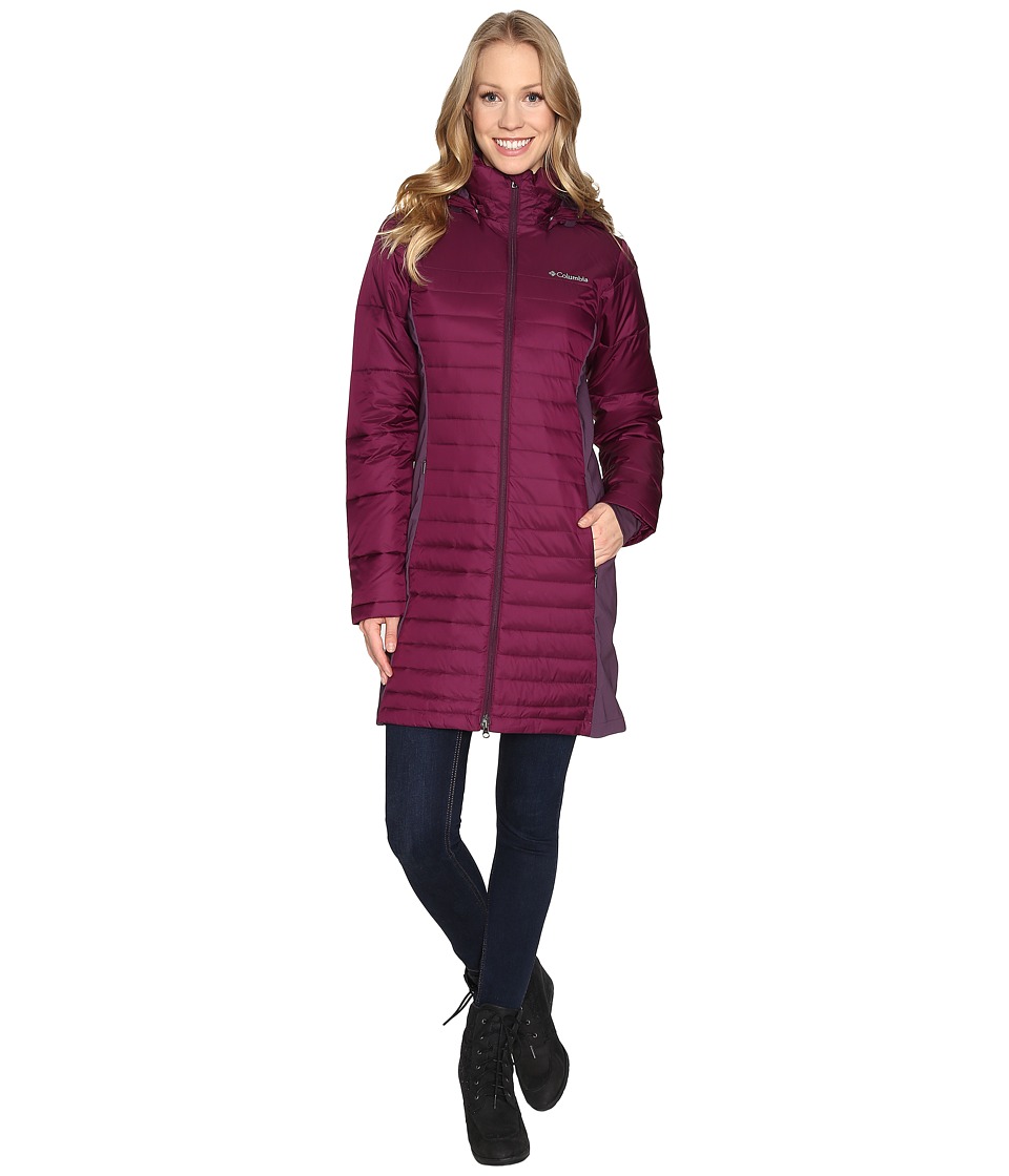 UPC 888667030369 product image for Columbia - Powder Pillow Hybrid Long Jacket (Purple Dahlia/Dusty Purple) Women's | upcitemdb.com