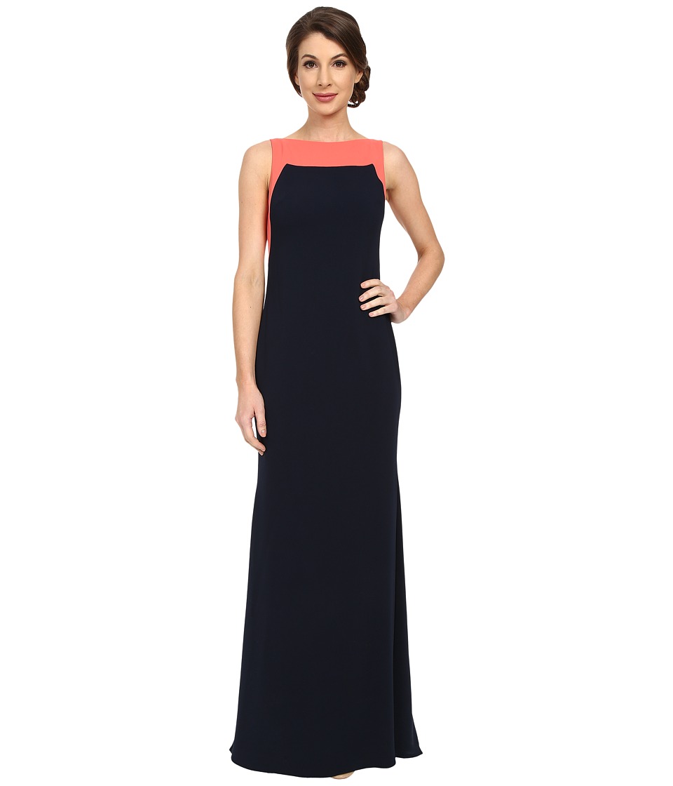 Badgley Mischka Color Block Odessa Gown (Navy/Coral) Women