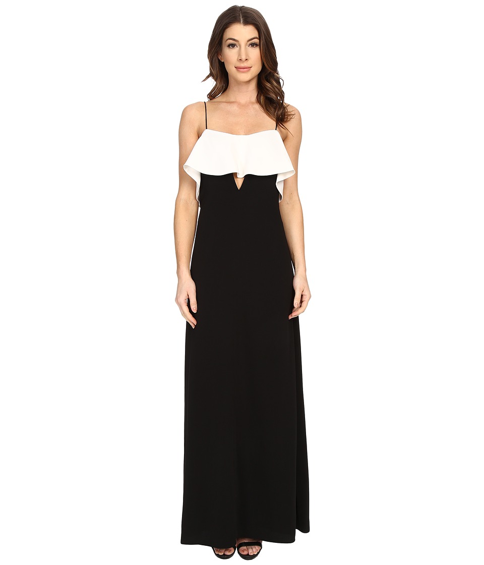 JILL JILL STUART Spagetti Strapped Front Ruffled with Peekaboo Front Cut Out Gown (Black/Off-White) Women