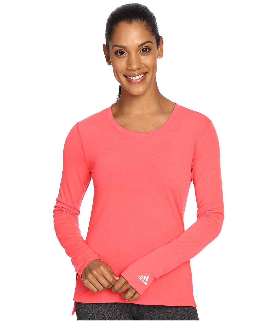 adidas Ultimate Long Sleeve Side-Slit Tee (Shock Red/Matte Silver) Women